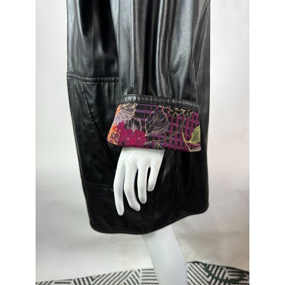 Reversible Vintage 80s Womens Coat With Floral Quilted Pattern & Black Faux Leat - Picture 4 of 16